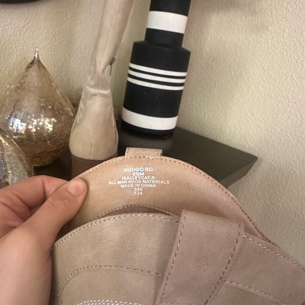 New! Indigo Beige Heeled Western Boots - Picture 6 of 6